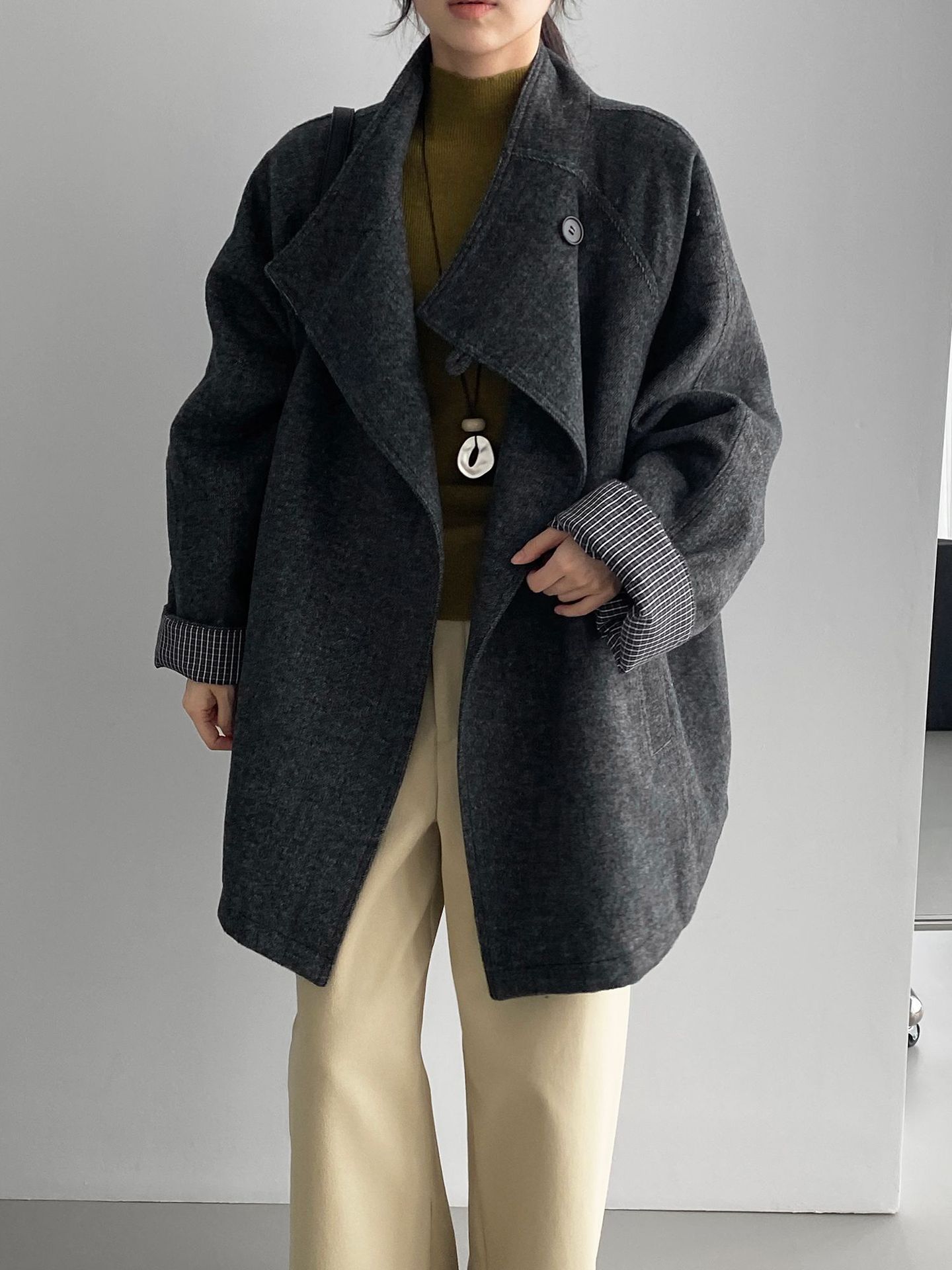 겨울 고급감 90 화이트 오리털 속관 차이나 쿼드 체크 트렌치코트 패딩점퍼녀