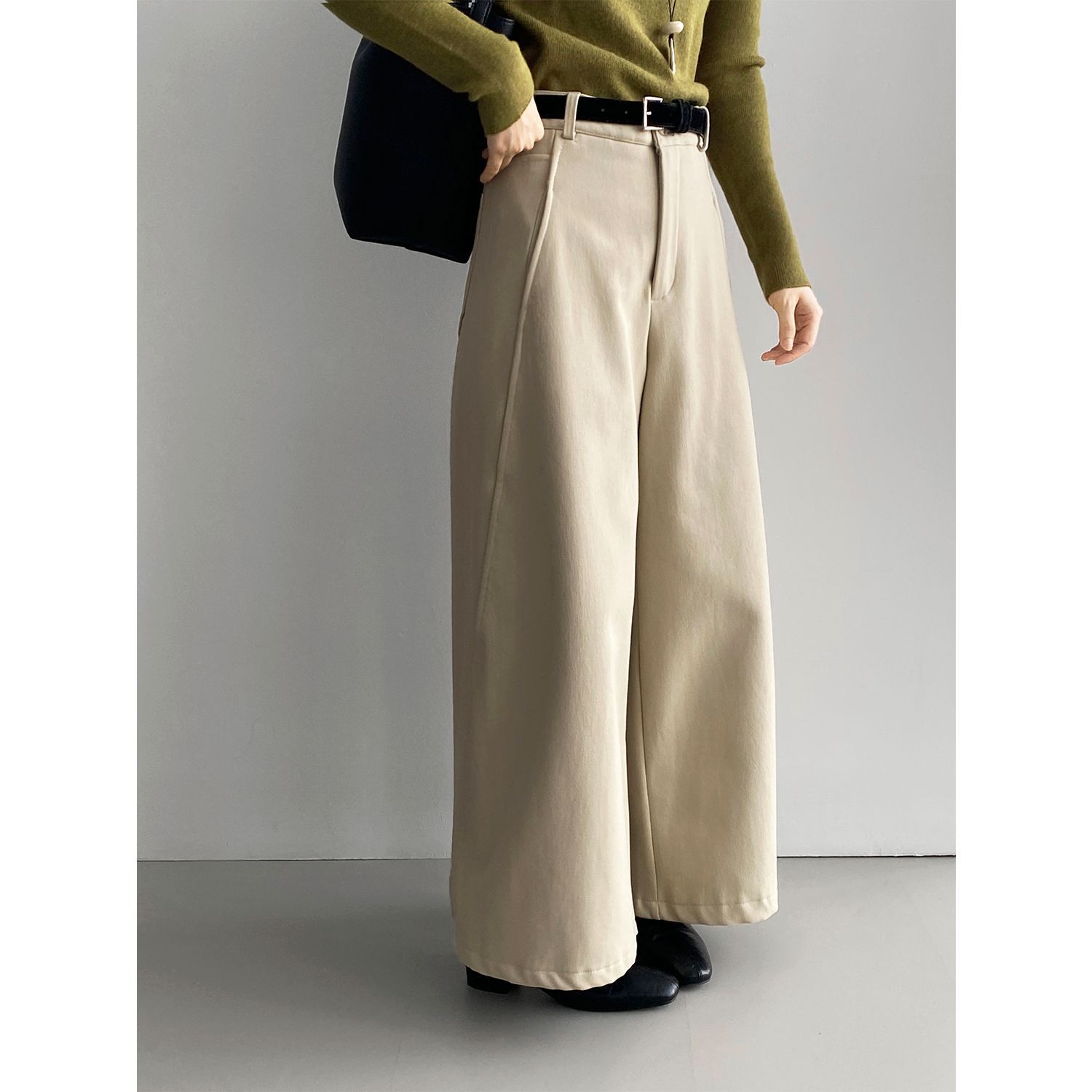 면 100면 하이웨이스트 날씬해 보이는 기모 통 와이드 팬츠여성 캐주얼 만점 롱 팬츠입니다