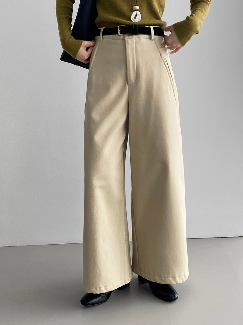 면 100면 하이웨이스트 날씬해 보이는 기모 통 와이드 팬츠여성 캐주얼 만점 롱 팬츠입니다