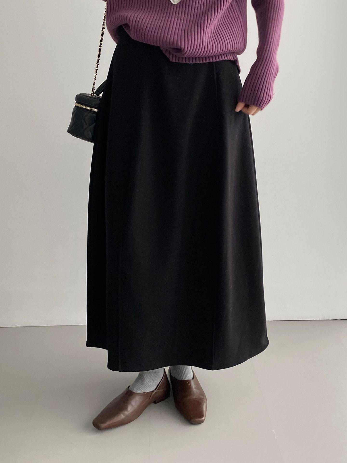 콜라보레이션 스커트 20기모 도톰한 코리아 통근 스타일 스커트 허리 밴딩 a 라인 롱스커트