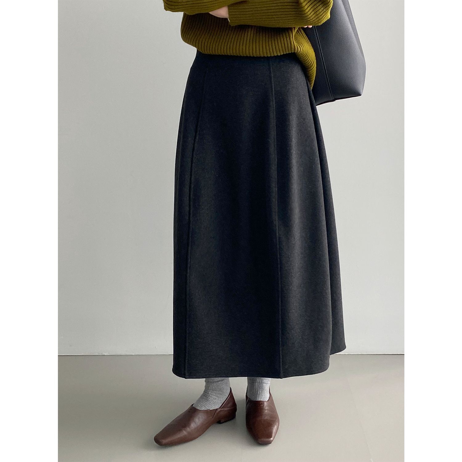 콜라보레이션 스커트 20기모 도톰한 코리아 통근 스타일 스커트 허리 밴딩 a 라인 롱스커트