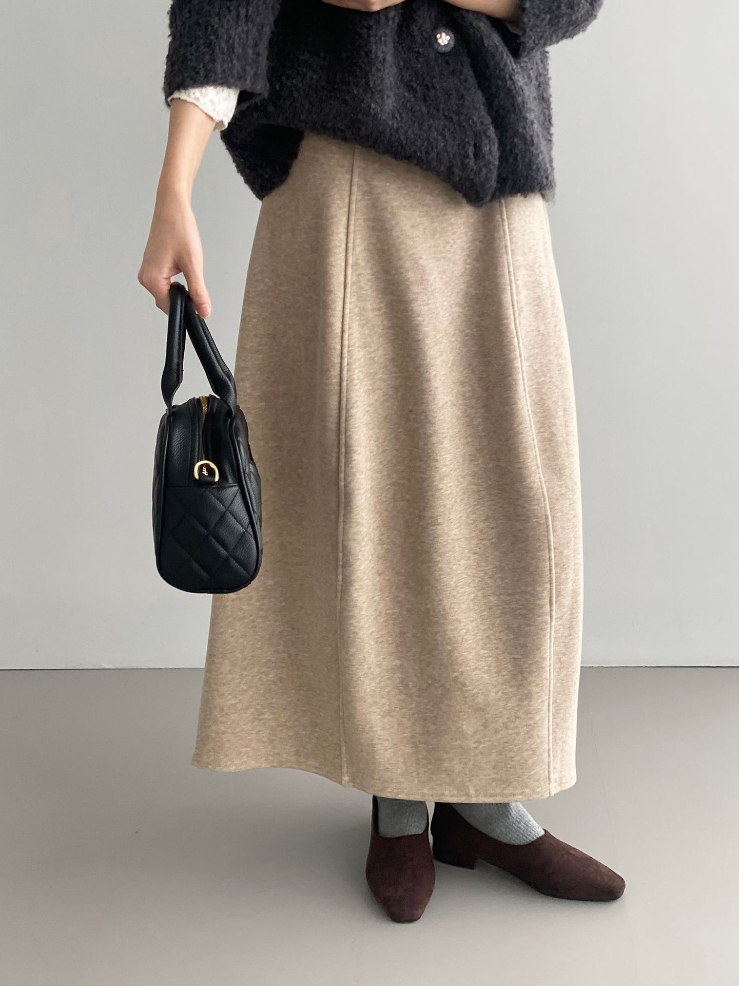 콜라보레이션 스커트 20기모 도톰한 코리아 통근 스타일 스커트 허리 밴딩 a 라인 롱스커트