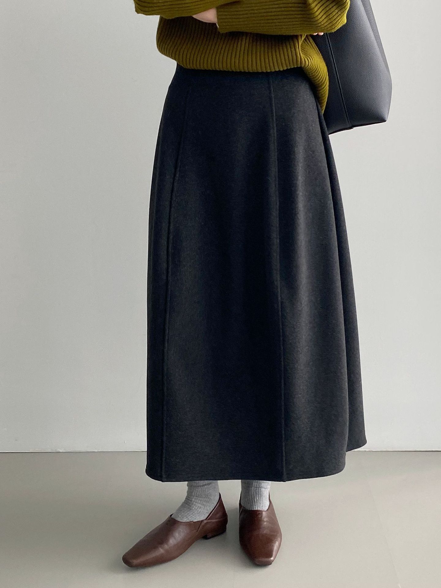 콜라보레이션 스커트 20기모 도톰한 코리아 통근 스타일 스커트 허리 밴딩 a 라인 롱스커트