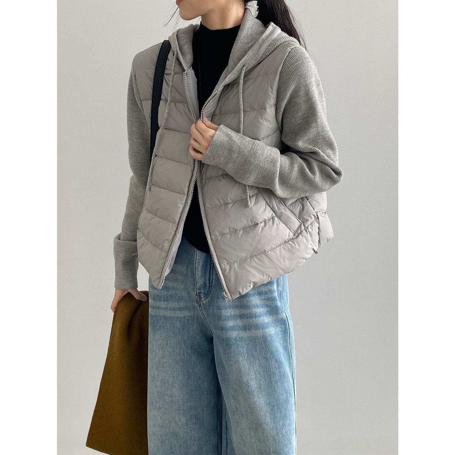 겨울 난로 후드 패딩 여성 니트 패딩 2 벌의 90 화이트 오리털 점퍼