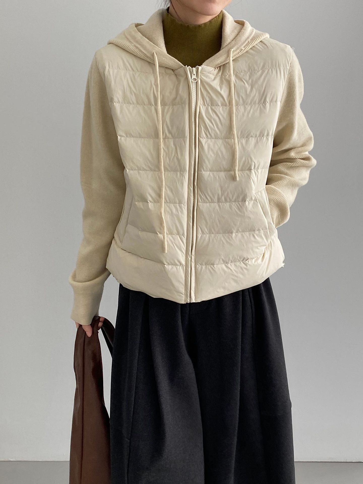 겨울 난로 후드 패딩 여성 니트 패딩 2 벌의 90 화이트 오리털 점퍼