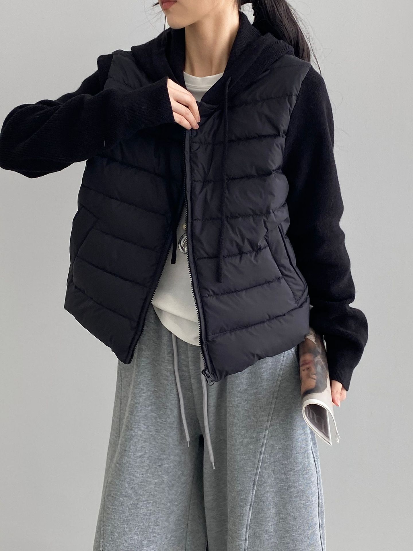 겨울 난로 후드 패딩 여성 니트 패딩 2 벌의 90 화이트 오리털 점퍼