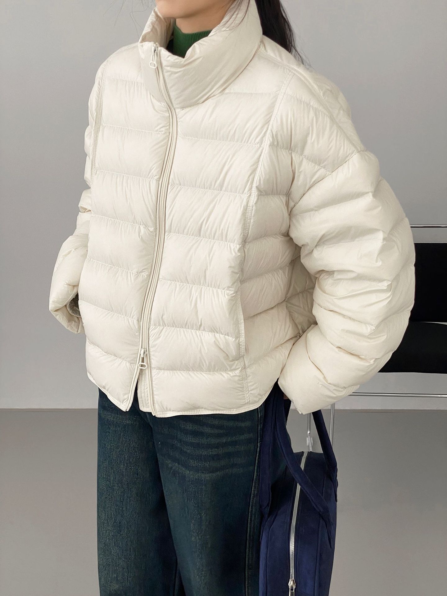 갈비 패딩 90 흰색 오리털 가벼운 보온 점퍼 루즈한 빵점퍼