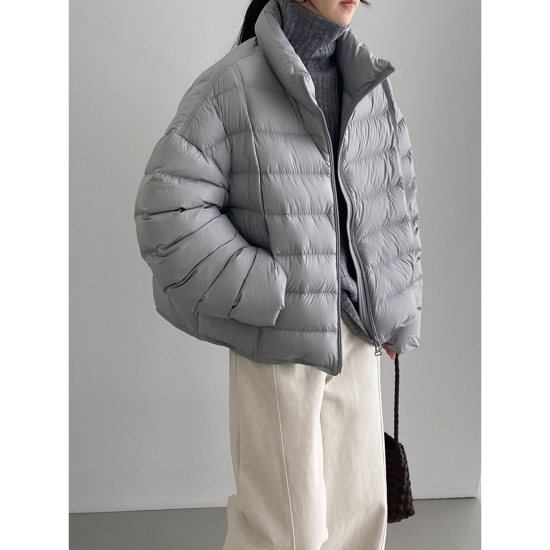 갈비 패딩 90 흰색 오리털 가벼운 보온 점퍼 루즈한 빵점퍼