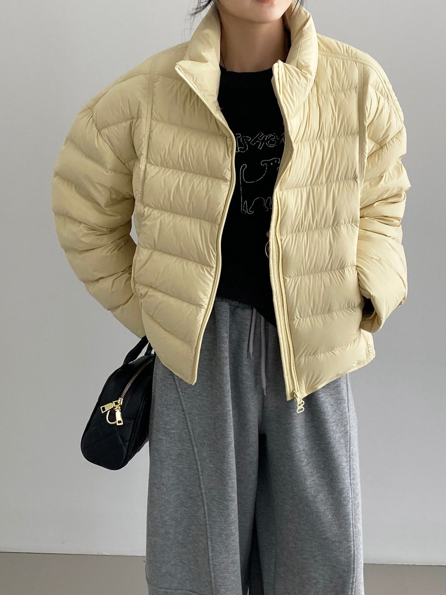 갈비 패딩 90 흰색 오리털 가벼운 보온 점퍼 루즈한 빵점퍼