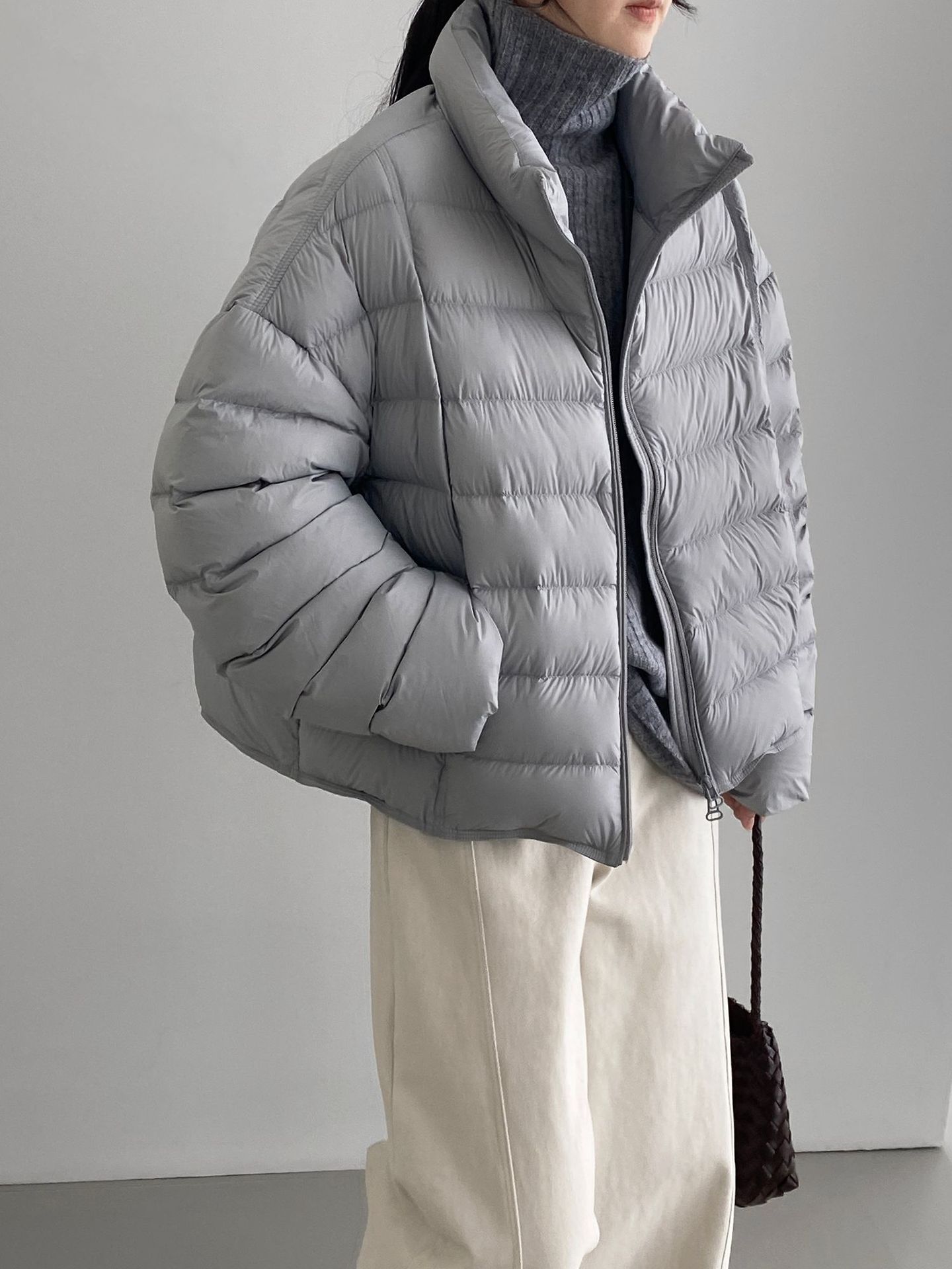 갈비 패딩 90 흰색 오리털 가벼운 보온 점퍼 루즈한 빵점퍼