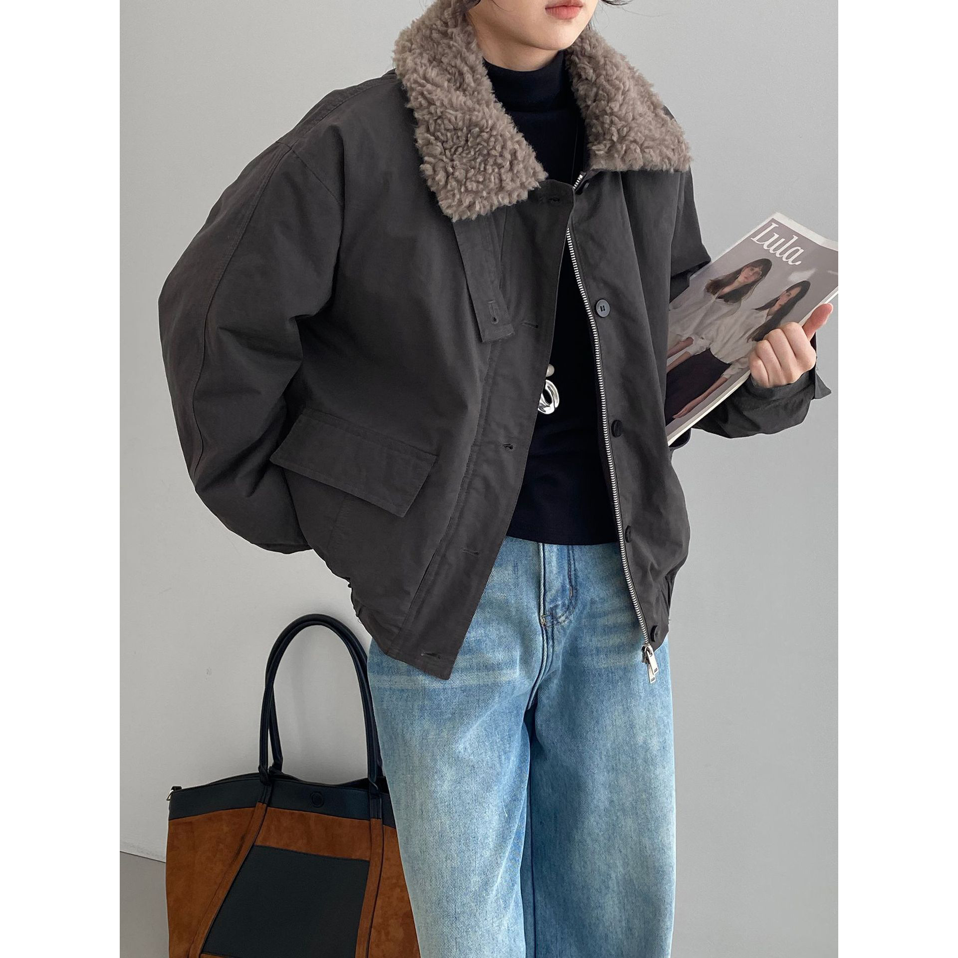 빈티지 바인드 스웨이드 파카 패딩 패딩 우먼 화이트 오리털로 두툼한 핫 코트