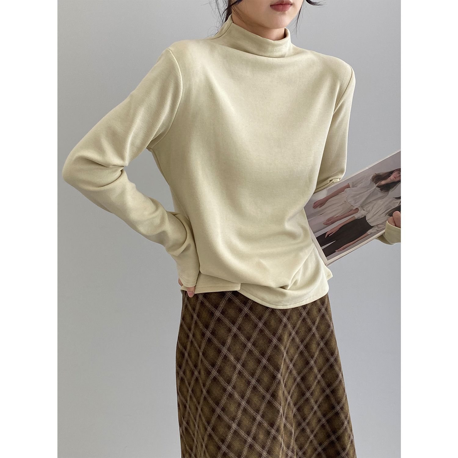 이너 솔리드 기모 반폴라 이너 슬림한 스판 탑