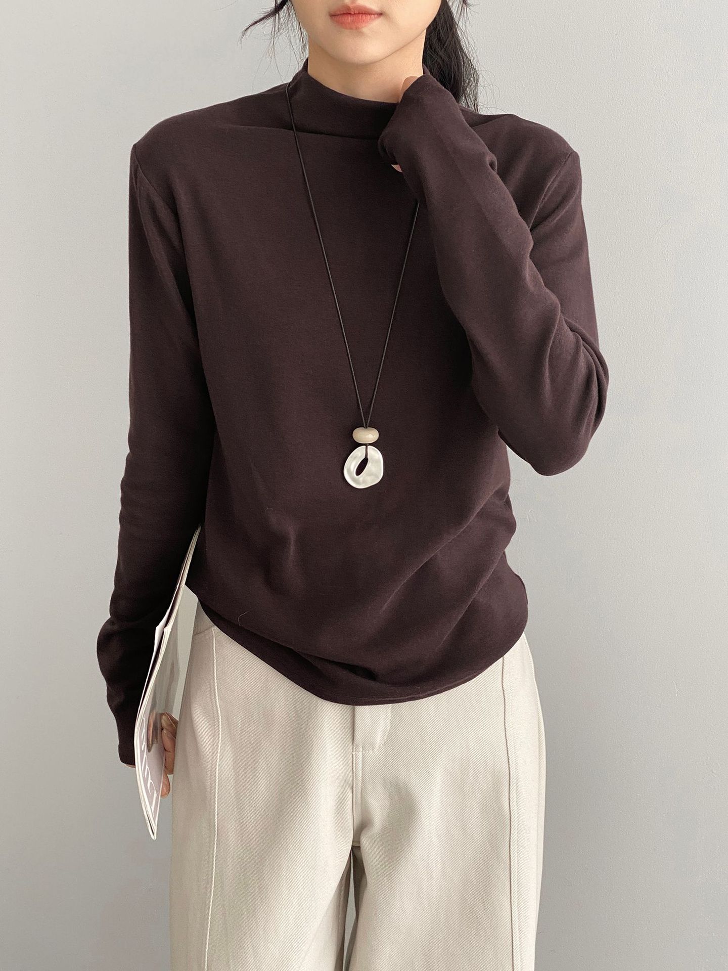 이너 솔리드 기모 반폴라 이너 슬림한 스판 탑