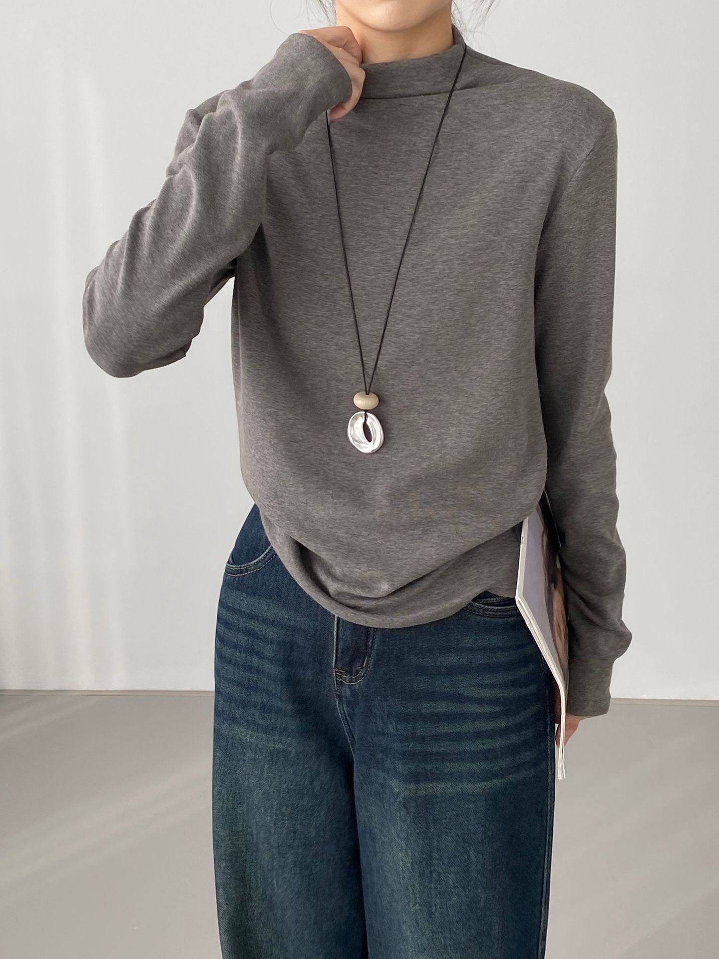 이너 솔리드 기모 반폴라 이너 슬림한 스판 탑