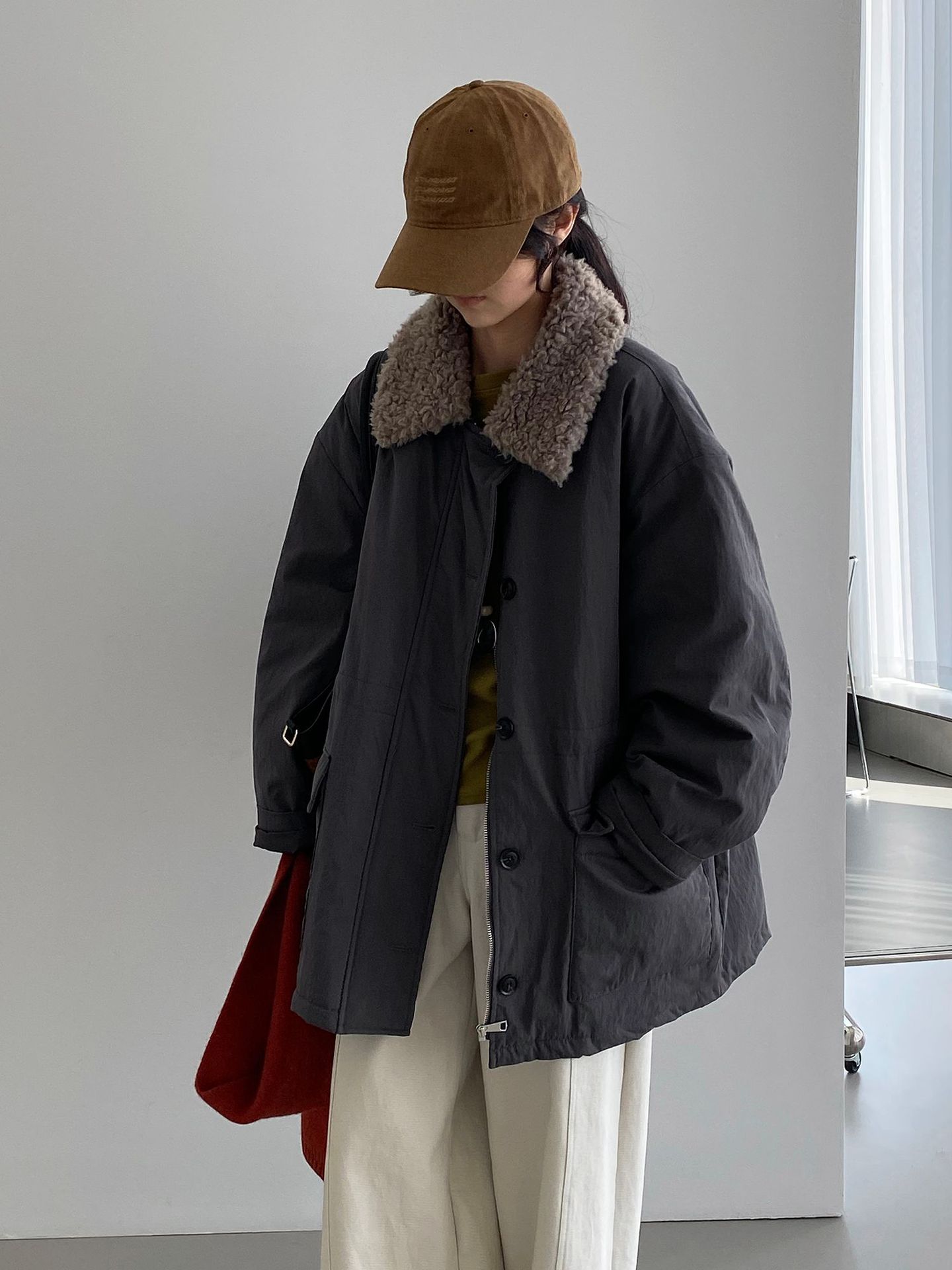 겨울 공복 털칼라 극복 두툼한 흰색 오리털 중롱 보온 패딩