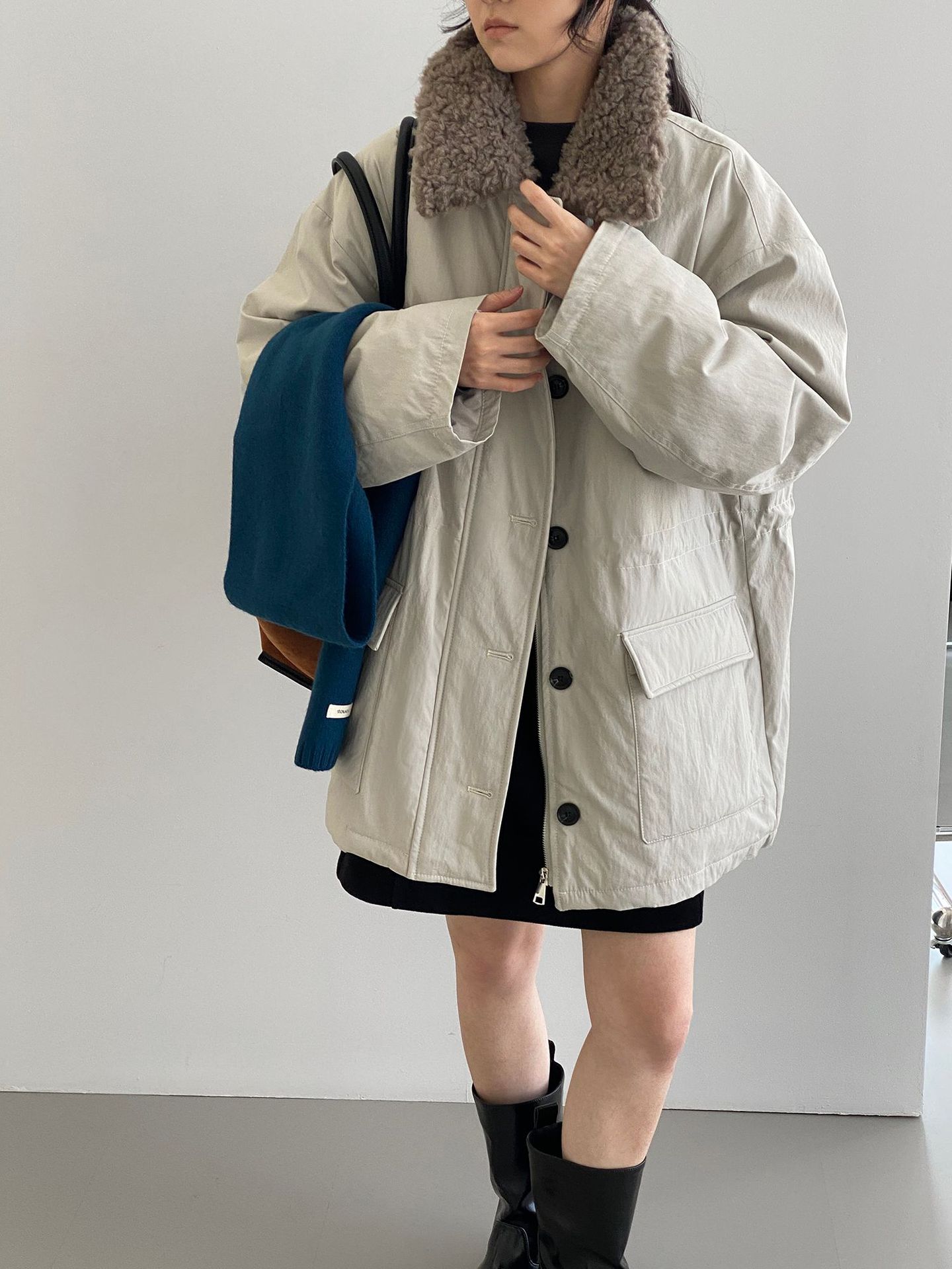 겨울 공복 털칼라 극복 두툼한 흰색 오리털 중롱 보온 패딩