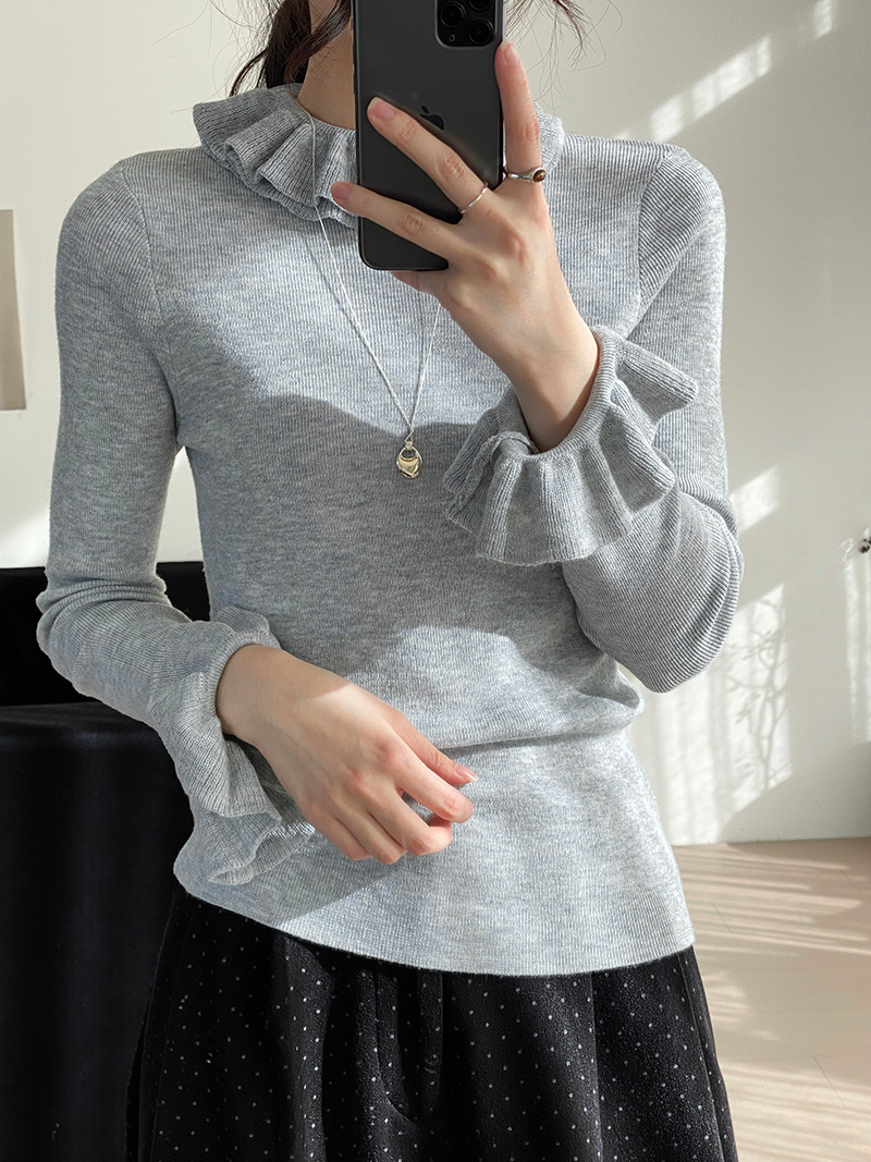 목이버섯 이너 한국계 소프트 더블 프릴 니트여
