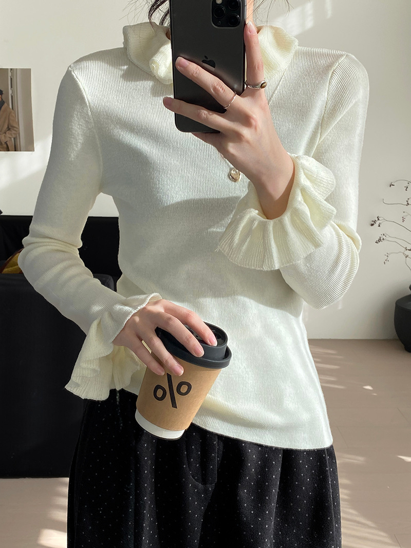 목이버섯 이너 한국계 소프트 더블 프릴 니트여