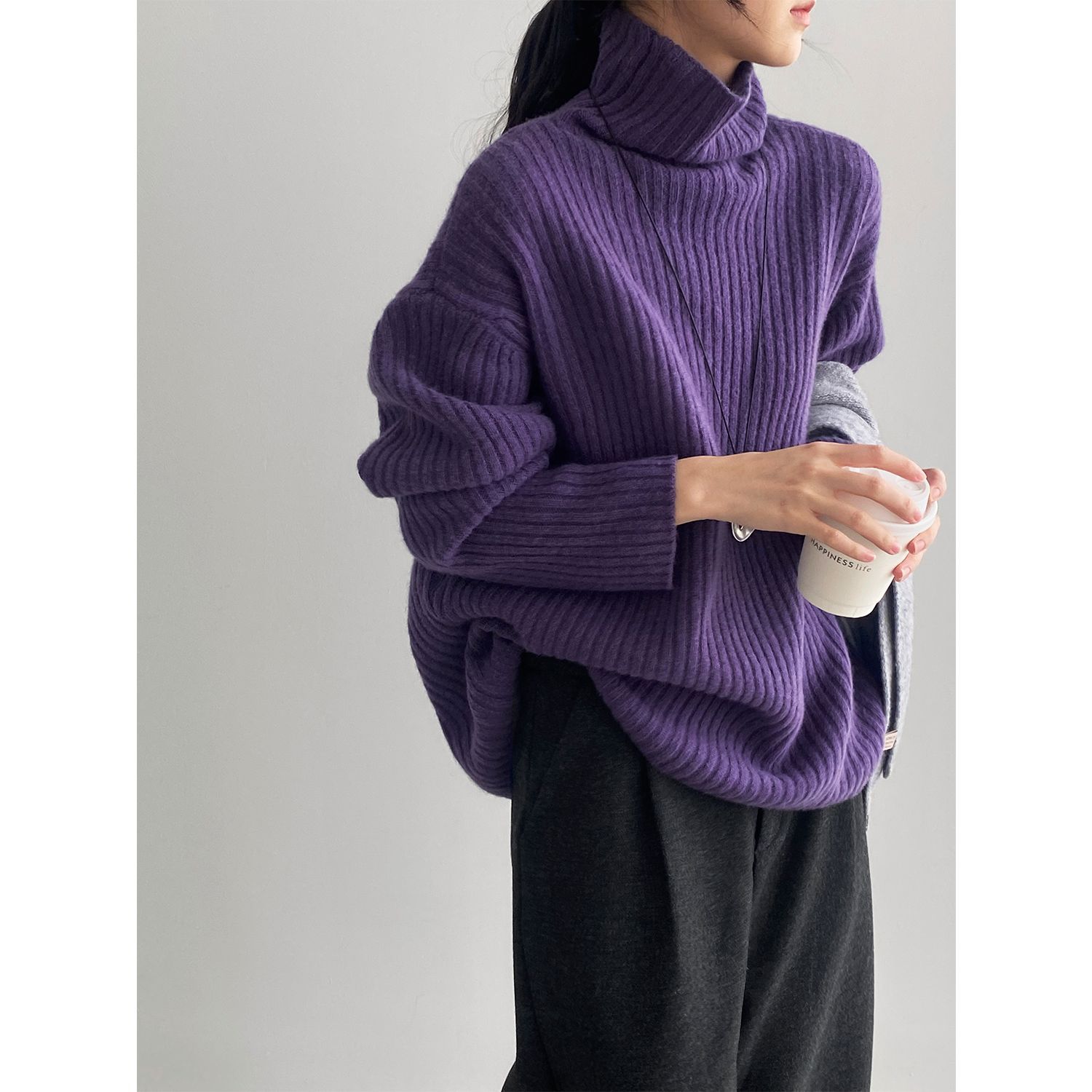 한국계 울 퀄리티 높은 터틀넥 나른한 여성 니트