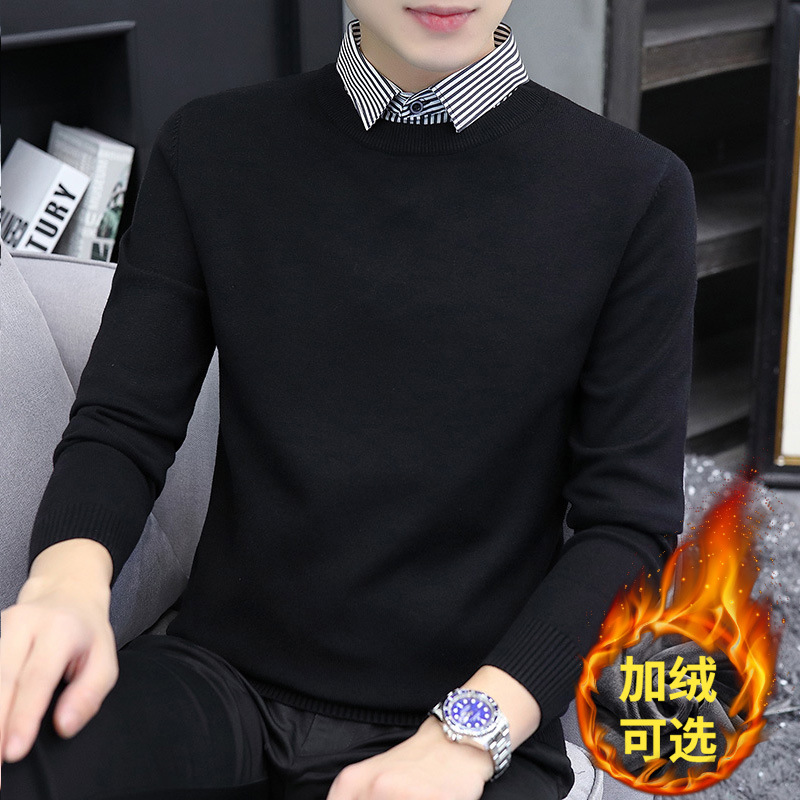 기모 두툼한 니트 패치 남성 셔츠 두 벌 칼라 캐주얼 니트 2025 스웨터 겨울 신상