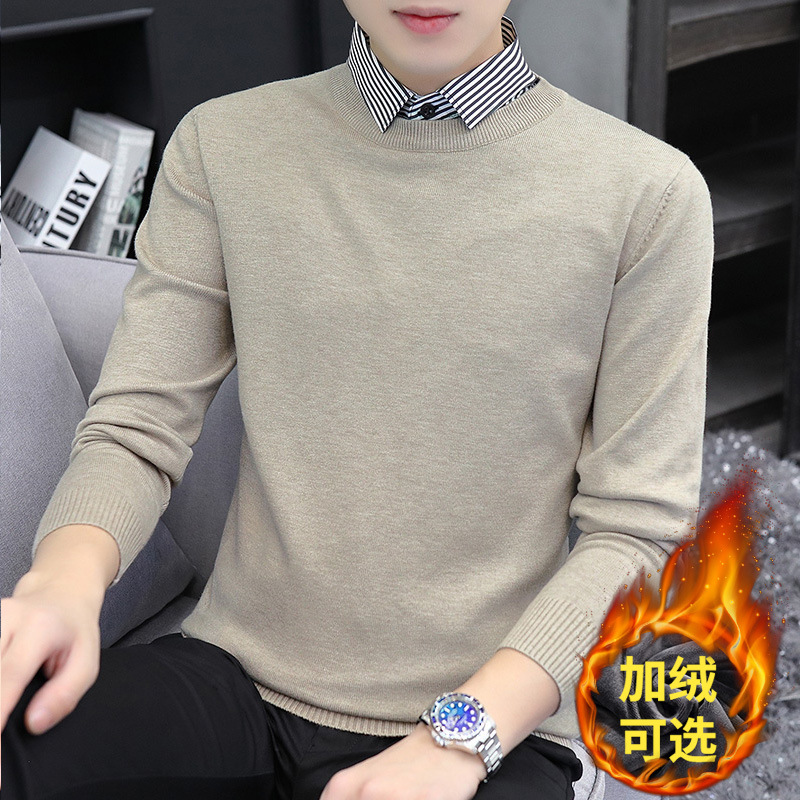 기모 두툼한 니트 패치 남성 셔츠 두 벌 칼라 캐주얼 니트 2025 스웨터 겨울 신상