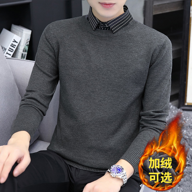 기모 두툼한 니트 패치 남성 셔츠 두 벌 칼라 캐주얼 니트 2025 스웨터 겨울 신상