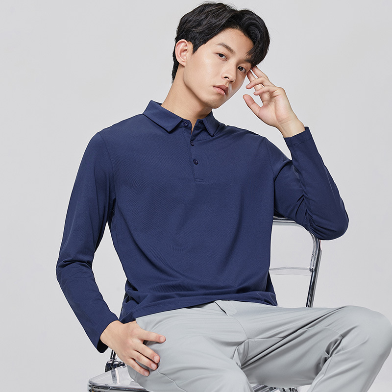 폴로 셔츠 남성용 긴팔 봄가을 라이트 럭셔리 비즈니스 통근 캐주얼 터틀넥 티셔츠