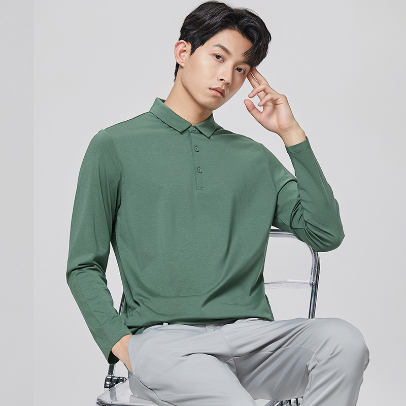 폴로 셔츠 남성용 긴팔 봄가을 라이트 럭셔리 비즈니스 통근 캐주얼 터틀넥 티셔츠