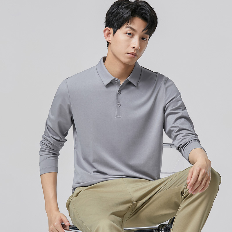 폴로 셔츠 남성용 긴팔 봄가을 라이트 럭셔리 비즈니스 통근 캐주얼 터틀넥 티셔츠