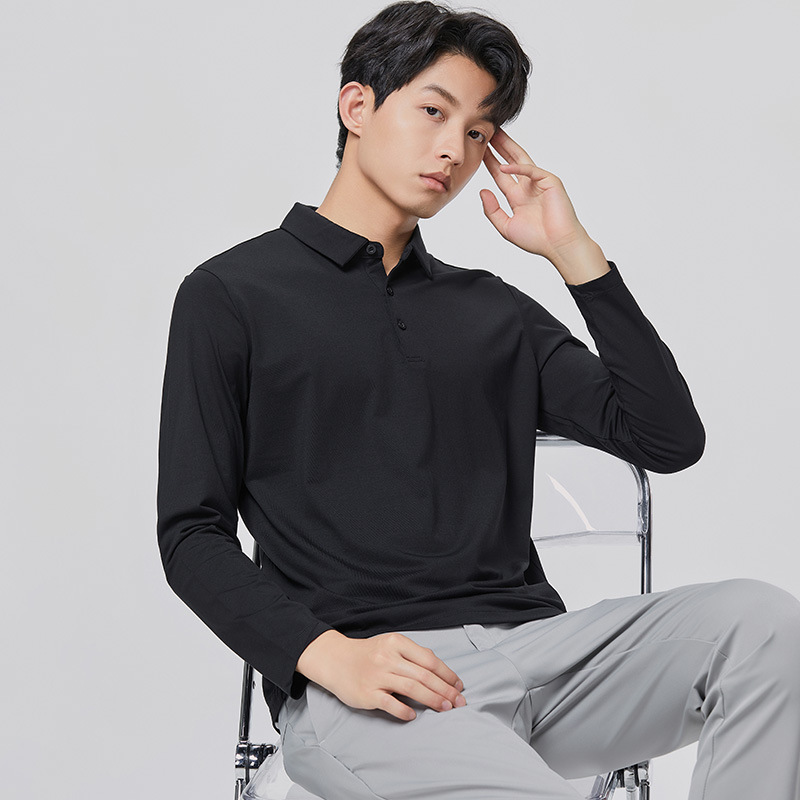 폴로 셔츠 남성용 긴팔 봄가을 라이트 럭셔리 비즈니스 통근 캐주얼 터틀넥 티셔츠