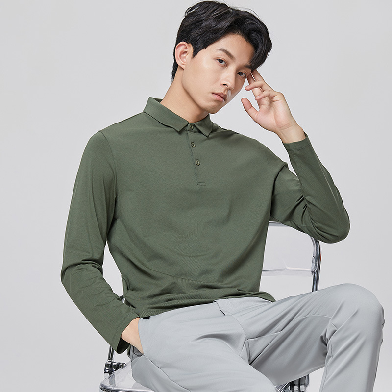 폴로 셔츠 남성용 긴팔 봄가을 라이트 럭셔리 비즈니스 통근 캐주얼 터틀넥 티셔츠