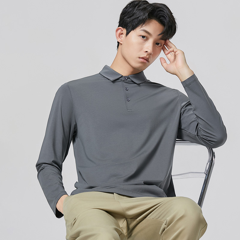 폴로 셔츠 남성용 긴팔 봄가을 라이트 럭셔리 비즈니스 통근 캐주얼 터틀넥 티셔츠