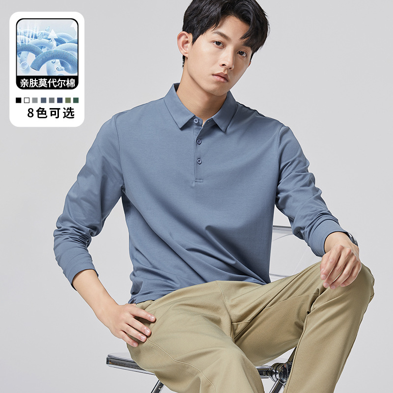 폴로 셔츠 남성용 긴팔 봄가을 라이트 럭셔리 비즈니스 통근 캐주얼 터틀넥 티셔츠