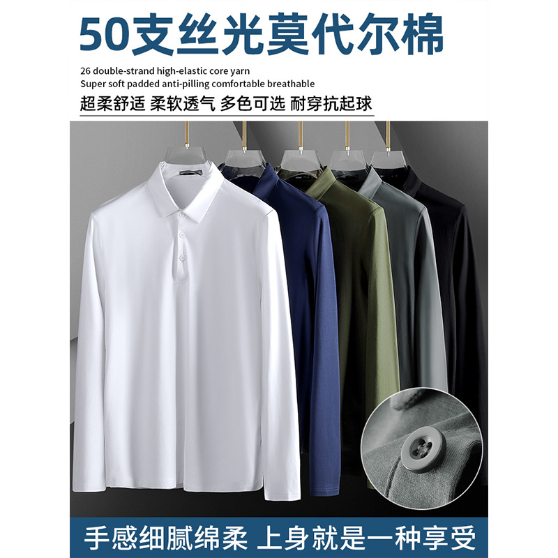 폴로 셔츠 남성용 긴팔 봄가을 라이트 럭셔리 비즈니스 통근 캐주얼 터틀넥 티셔츠