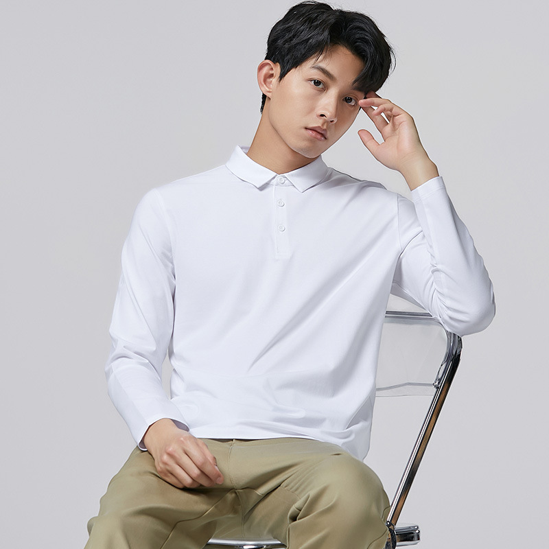 폴로 셔츠 남성용 긴팔 봄가을 라이트 럭셔리 비즈니스 통근 캐주얼 터틀넥 티셔츠