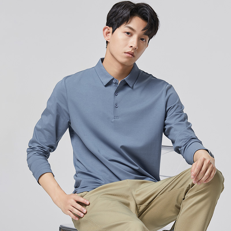 폴로 셔츠 남성용 긴팔 봄가을 라이트 럭셔리 비즈니스 통근 캐주얼 터틀넥 티셔츠