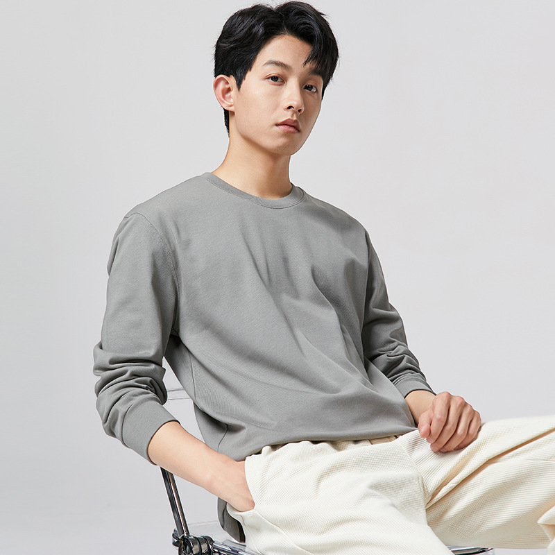 무게감 320g 코튼 긴팔 티셔츠 남자 봄가을 이너 캐주얼 블랙 트렌드 맨투맨 이너 탑 남자