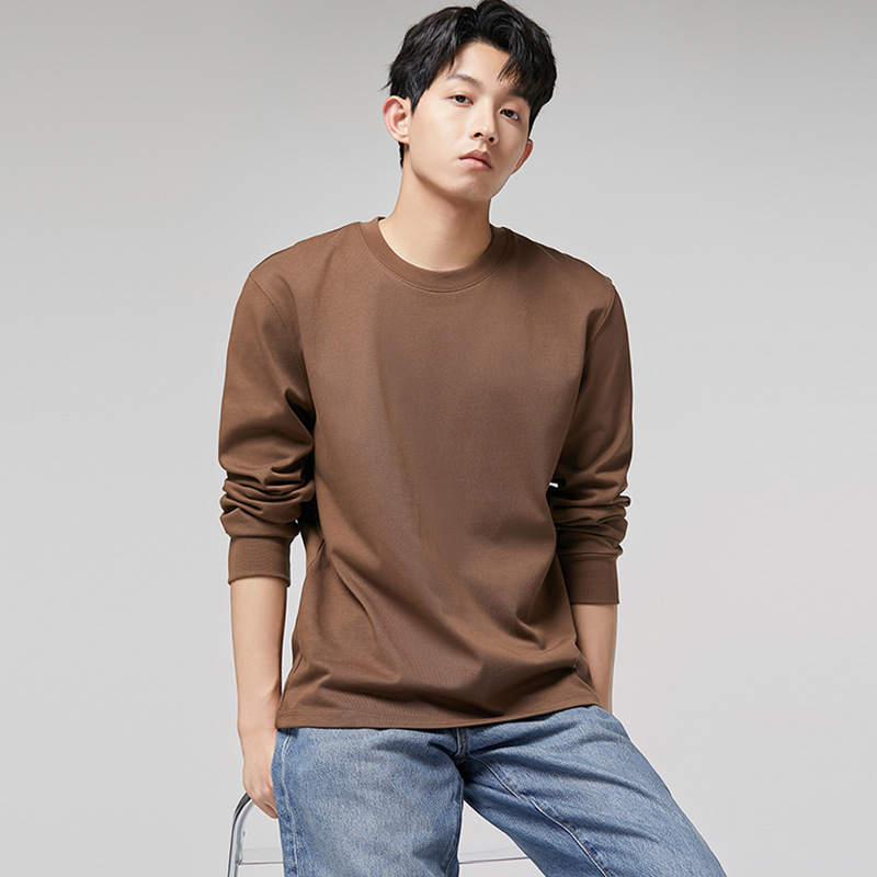 무게감 320g 코튼 긴팔 티셔츠 남자 봄가을 이너 캐주얼 블랙 트렌드 맨투맨 이너 탑 남자