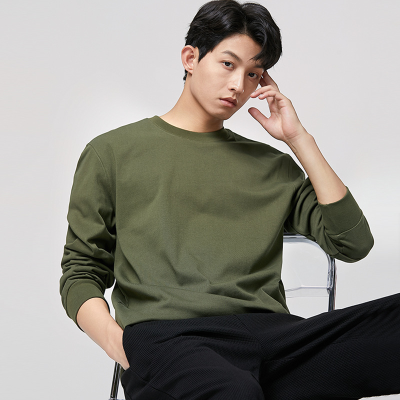 무게감 320g 코튼 긴팔 티셔츠 남자 봄가을 이너 캐주얼 블랙 트렌드 맨투맨 이너 탑 남자