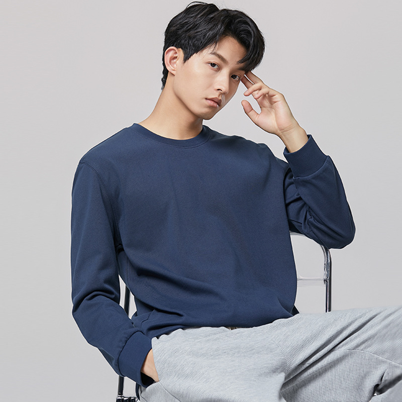 무게감 320g 코튼 긴팔 티셔츠 남자 봄가을 이너 캐주얼 블랙 트렌드 맨투맨 이너 탑 남자