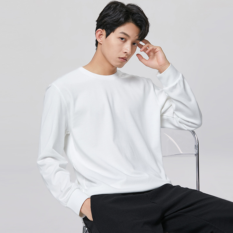 무게감 320g 코튼 긴팔 티셔츠 남자 봄가을 이너 캐주얼 블랙 트렌드 맨투맨 이너 탑 남자