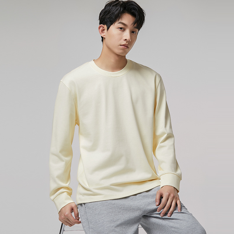 무게감 320g 코튼 긴팔 티셔츠 남자 봄가을 이너 캐주얼 블랙 트렌드 맨투맨 이너 탑 남자