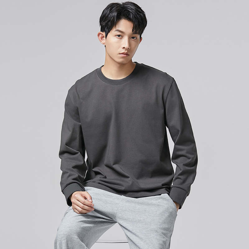 무게감 320g 코튼 긴팔 티셔츠 남자 봄가을 이너 캐주얼 블랙 트렌드 맨투맨 이너 탑 남자