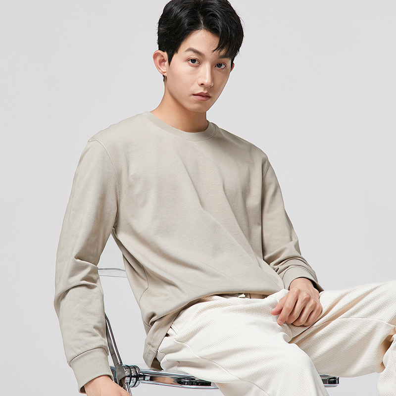 무게감 320g 코튼 긴팔 티셔츠 남자 봄가을 이너 캐주얼 블랙 트렌드 맨투맨 이너 탑 남자