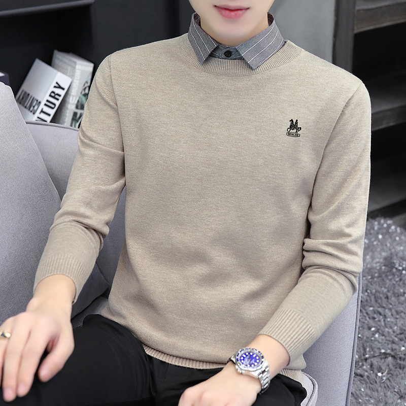 신상품 가짜 공예 스웨터 남성 긴팔 어디에나 잘 어울리는 스타일리시한 칼라 셔츠 캐주얼 남성 니트 남성