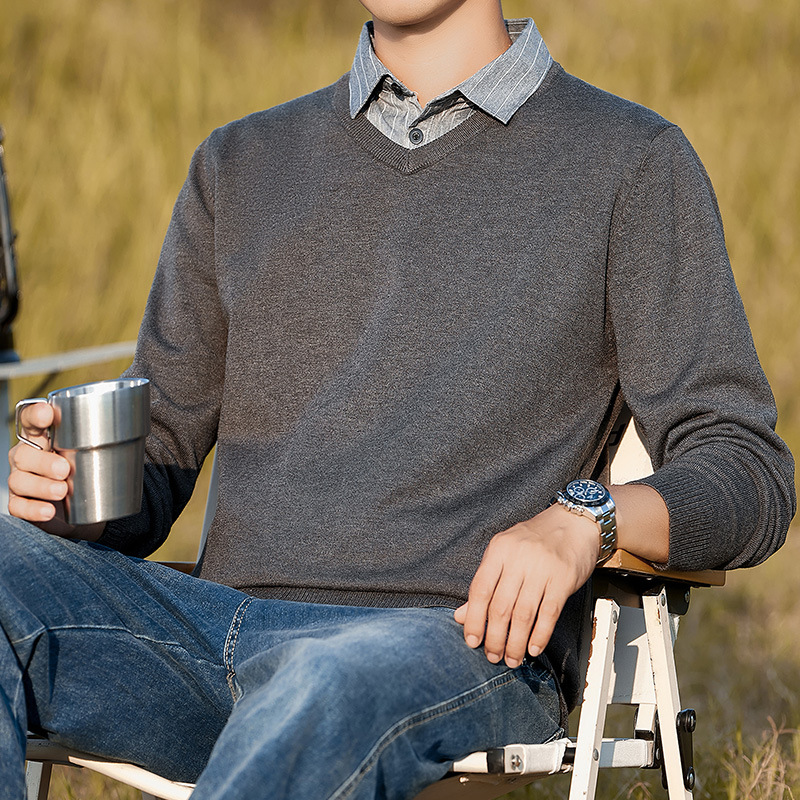 봄가을 스웨터 남성 패치 두 벌 칼라 셔츠 캐주얼 니트 신상품 트렌드 센스 한벌 슬림 스웨터