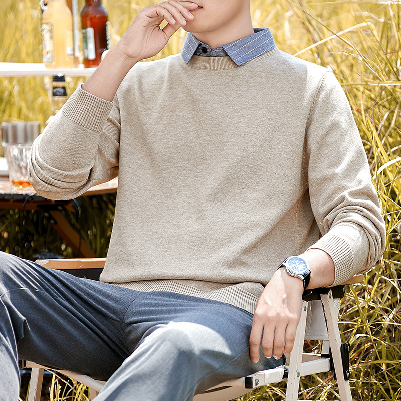 봄가을 스웨터 남성 패치 두 벌 칼라 셔츠 캐주얼 니트 신상품 트렌드 센스 한벌 슬림 스웨터