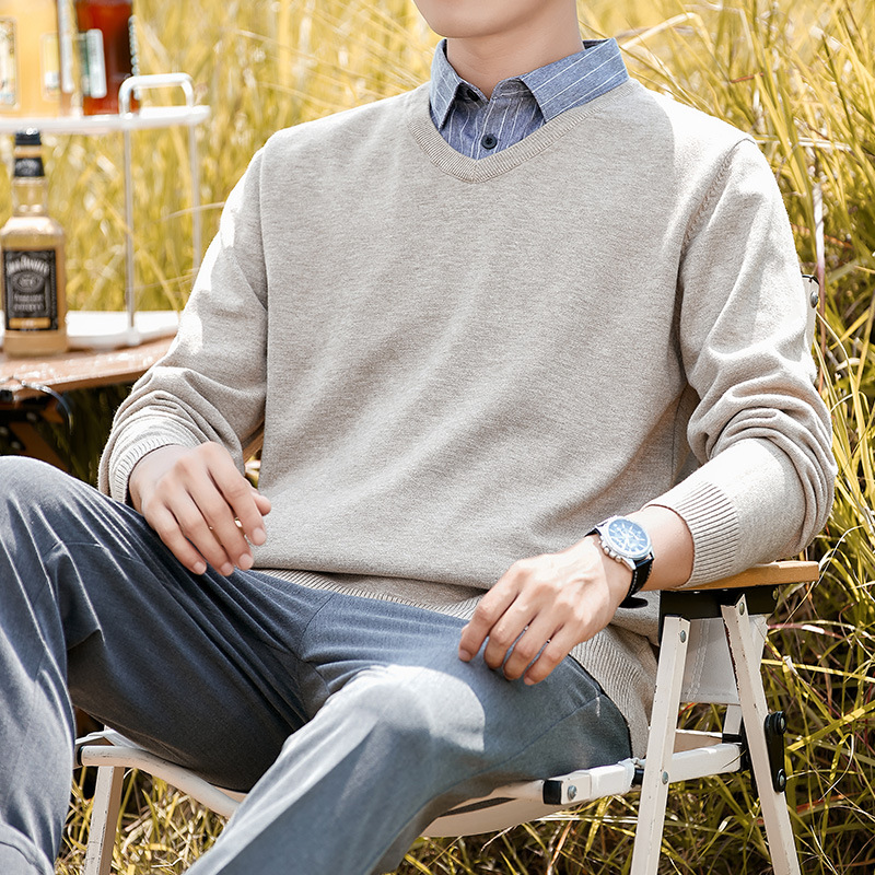 봄가을 스웨터 남성 패치 두 벌 칼라 셔츠 캐주얼 니트 신상품 트렌드 센스 한벌 슬림 스웨터