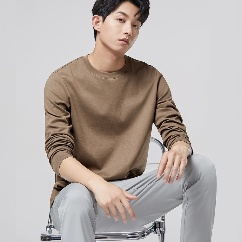 경량 럭셔리 티셔츠 남성 루즈핏 라운드 봄가을 이너 긴팔 탑 훌리건 쿨한 캐주얼 실켓면