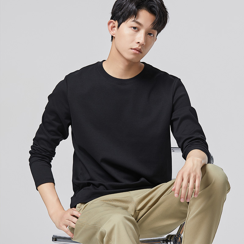 경량 럭셔리 티셔츠 남성 루즈핏 라운드 봄가을 이너 긴팔 탑 훌리건 쿨한 캐주얼 실켓면